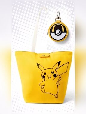 NWT Pokemon X Target Reuseable Tote Bag & Poke Ball Bag Charm Set